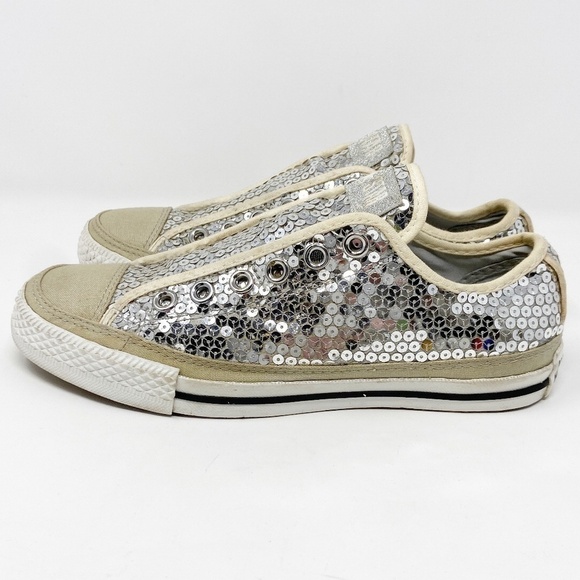 CONVERSE | Silver Sequin Laceless Sneakers - Picture 5 of 13